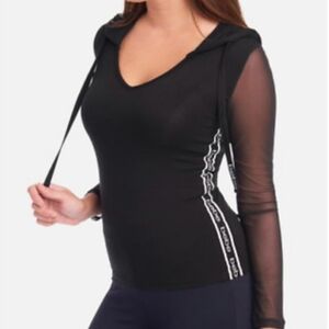 BEBE Logo Mesh Hooded Pull Over Size Medium